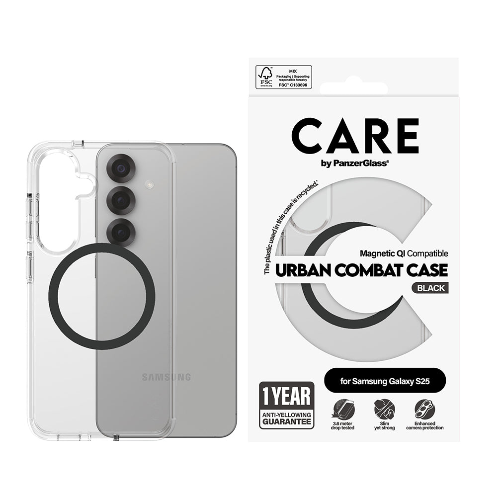 Husa pentru Samsung Galaxy S25 S931, PanzerGlass, Care Urban Combat, Transparenta Neagra