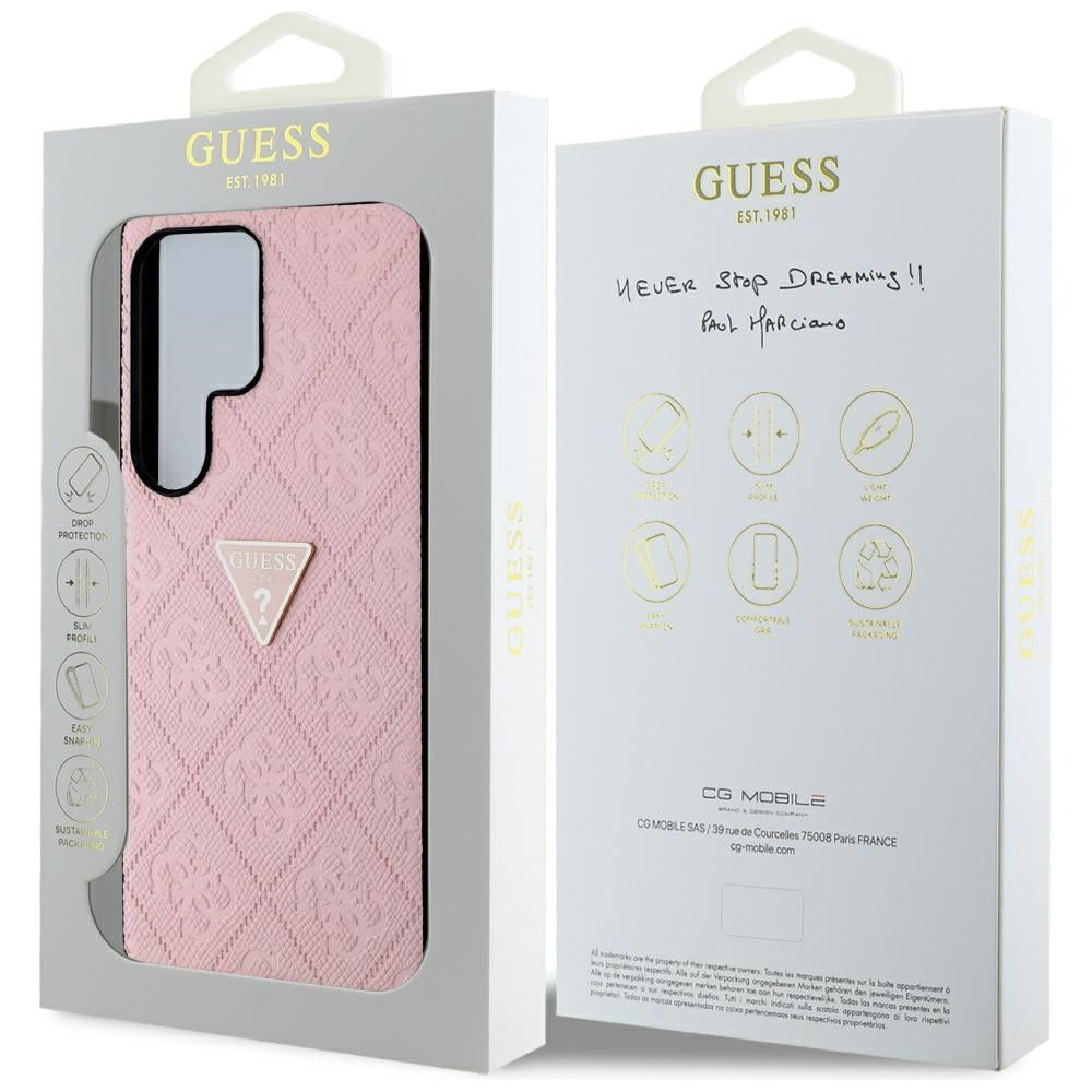 Husa pentru Samsung Galaxy S25 Ultra S938, Guess, Grained Hot Stamp 4G Triangle, Roz