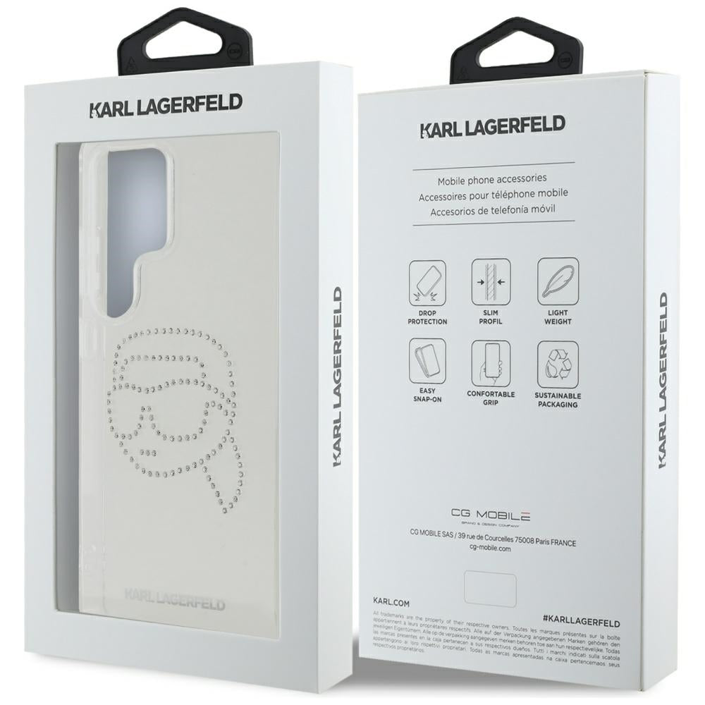 Husa pentru Samsung Galaxy S25 Ultra S938, Karl Lagerfeld, IML Rhinestones Karl's Head, Transparenta