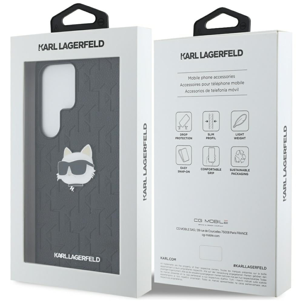 Husa pentru Samsung Galaxy S25 Ultra S938, Karl Lagerfeld, Monogram Choupette's Head, Neagra