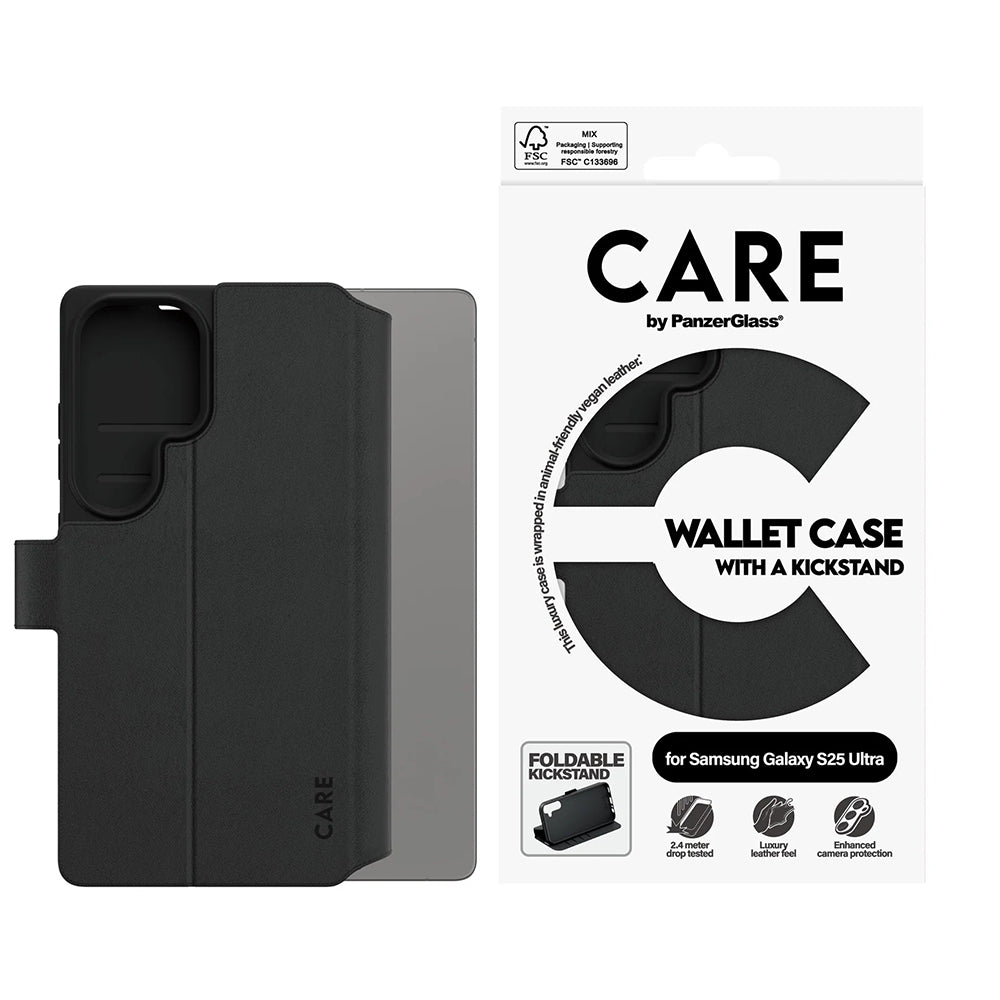 Husa pentru Samsung Galaxy S25 Ultra S938, PanzerGlass, Care Feature Kickstand Wallet, Neagra