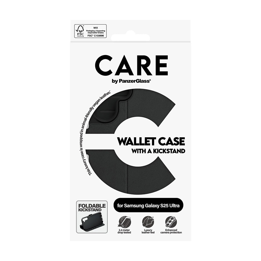 Husa pentru Samsung Galaxy S25 Ultra S938, PanzerGlass, Care Feature Kickstand Wallet, Neagra
