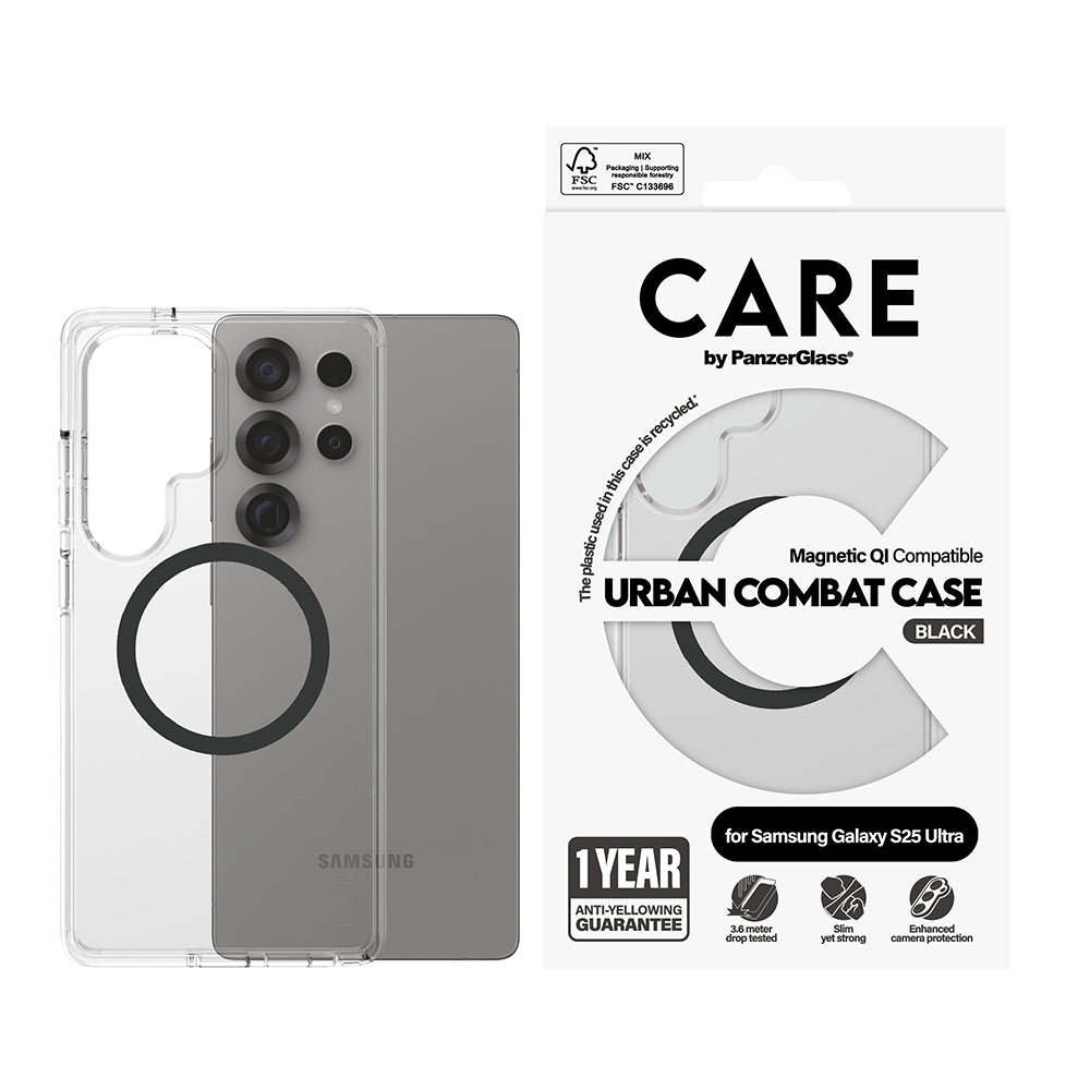 Husa pentru Samsung Galaxy S25 Ultra S938, PanzerGlass, Care Urban Combat, Transparenta Neagra