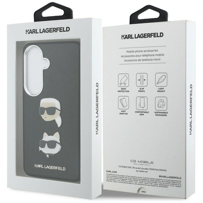 Husa pentru Samsung Galaxy S26 Plus S947, Karl Lagerfeld, Saffiano Karl & Choupette's Head Pin, Neagra