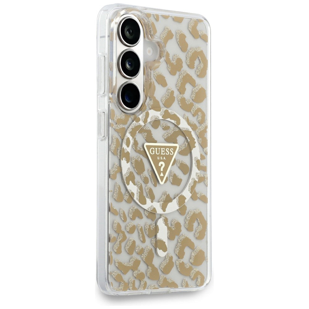 Husa MagSafe pentru Samsung Galaxy S26 S942, Guess, IML Leopard Pattern, Maro