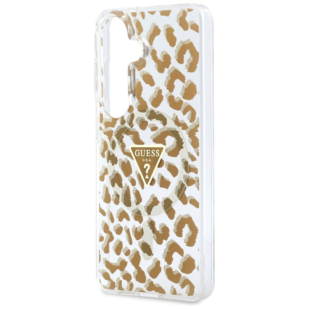 Husa MagSafe pentru Samsung Galaxy S26 S942, Guess, IML Leopard Pattern, Maro