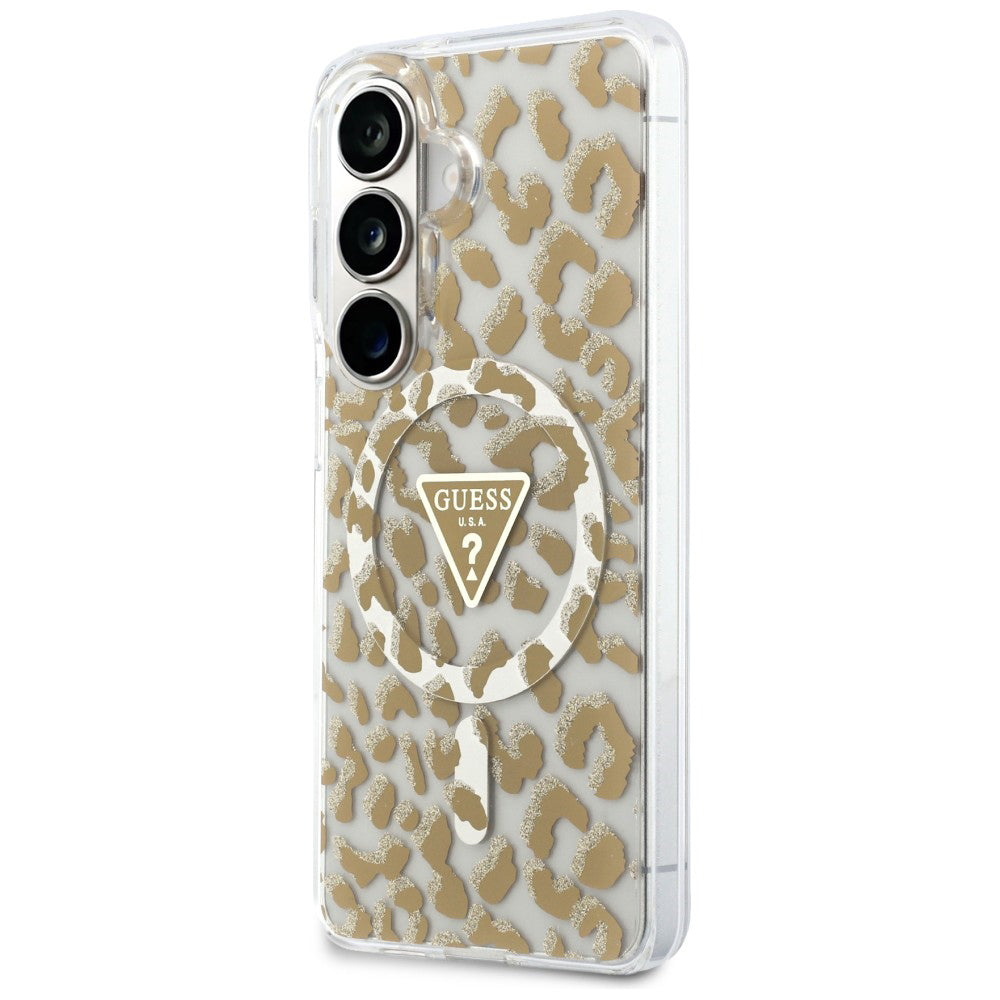 Husa MagSafe pentru Samsung Galaxy S26 S942, Guess, IML Leopard Pattern, Maro
