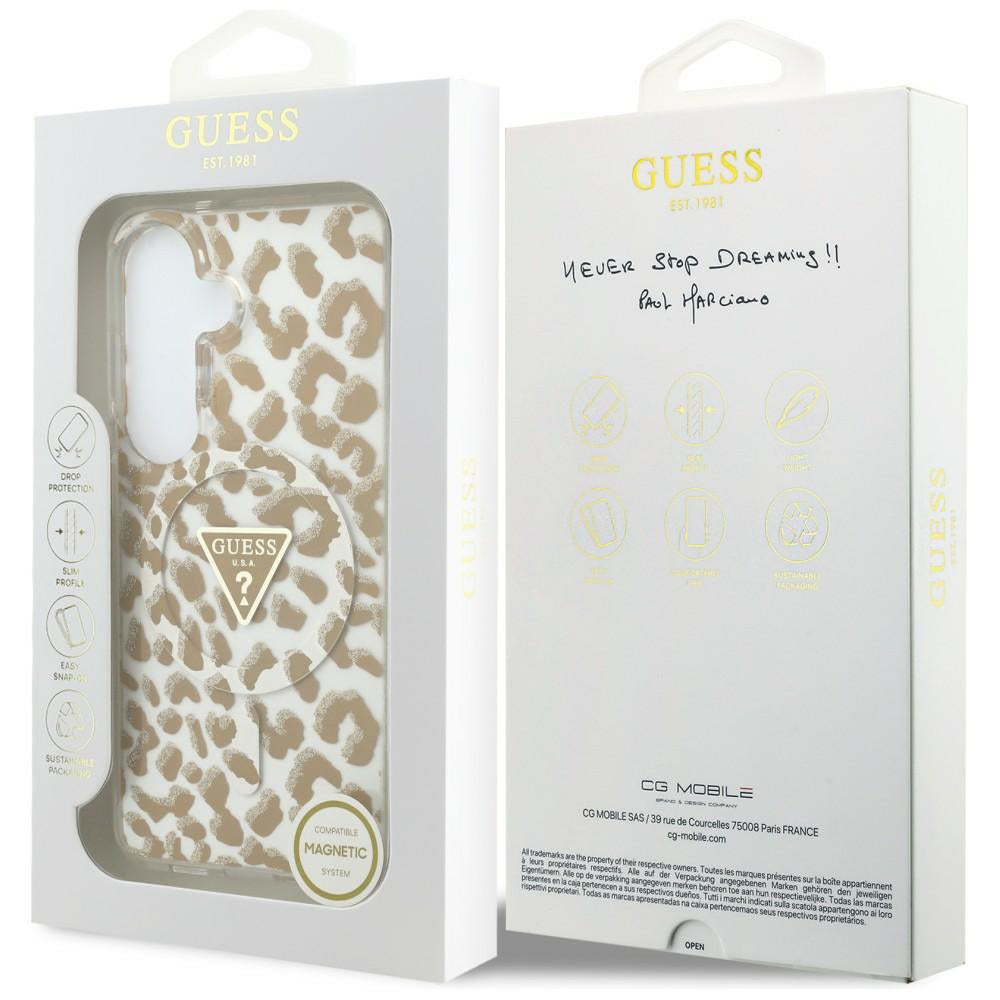 Husa MagSafe pentru Samsung Galaxy S26 S942, Guess, IML Leopard Pattern, Maro