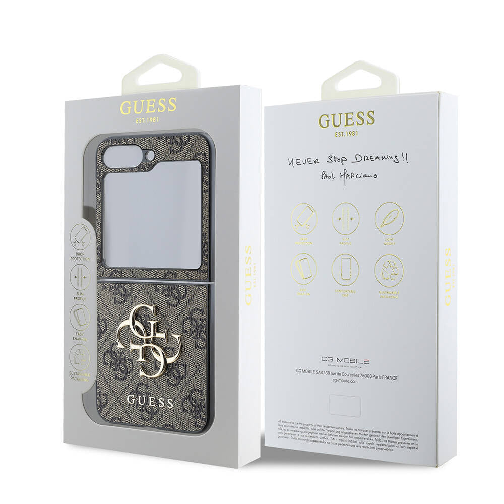 Husa pentru Samsung Galaxy Z Flip7 F766, Guess, 4G Metal Logo, Maro