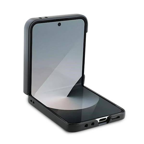 Husa pentru Samsung Galaxy Z Flip7 FE F761 / Z Flip6 F741, Karl Lagerfeld, Saffiano Monogram Karl's Head Metal, Neagra