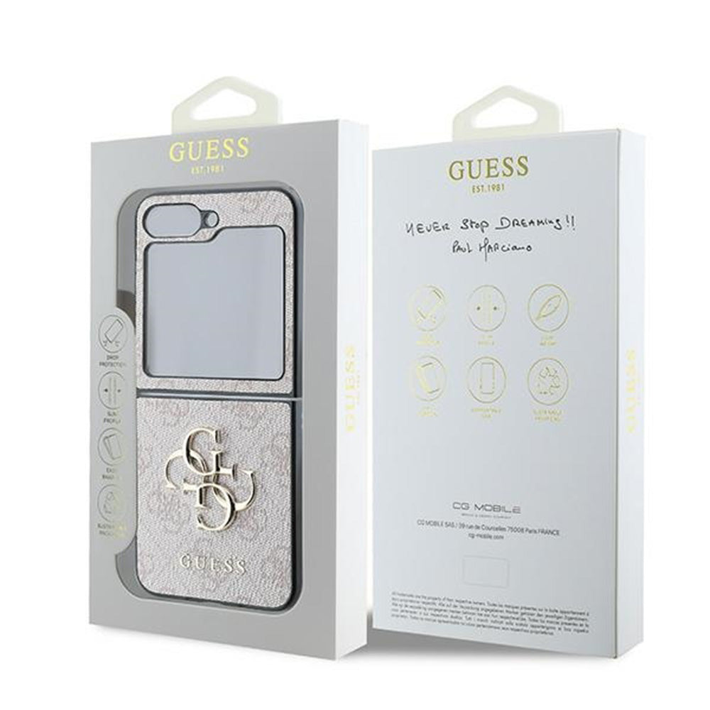 Husa pentru Samsung Galaxy Z Flip7 FE F761 / Z Flip6 F741, Guess, 4G Metal Logo, Roz