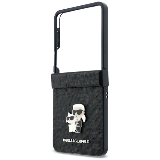 Husa pentru Samsung Galaxy Z Flip8 F776, Karl Lagerfeld, Saffiano Karl & Choupette Metal Pin, Neagra