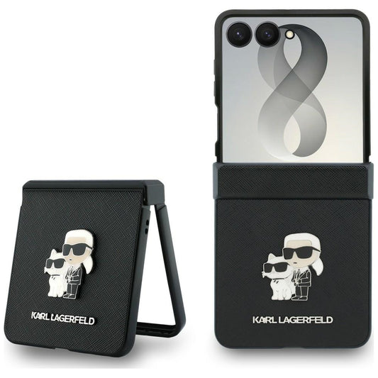 Husa pentru Samsung Galaxy Z Flip8 F776, Karl Lagerfeld, Saffiano Karl & Choupette Metal Pin, Neagra