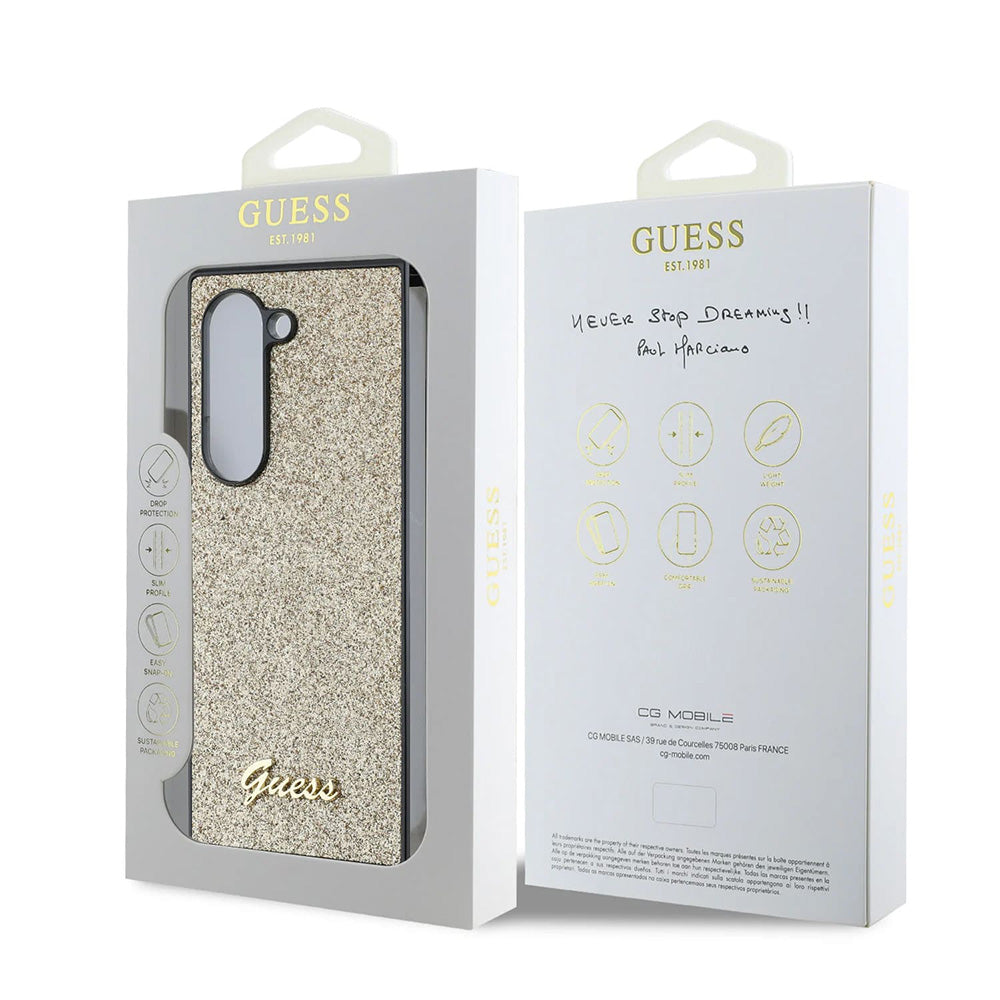 Husa pentru Samsung Galaxy Z Fold6 F956, Guess, Glitter Script, Aurie