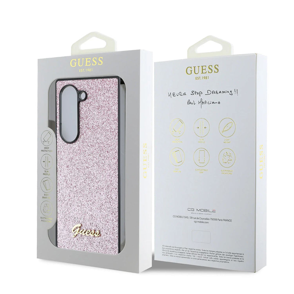 Husa pentru Samsung Galaxy Z Fold6 F956, Guess, Glitter Script, Roz