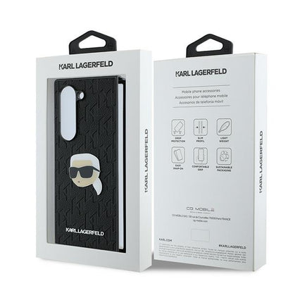 Husa pentru Samsung Galaxy Z Fold6 F956, Karl Lagerfeld, Saffiano Monogram Karl's Head Metal, Neagra