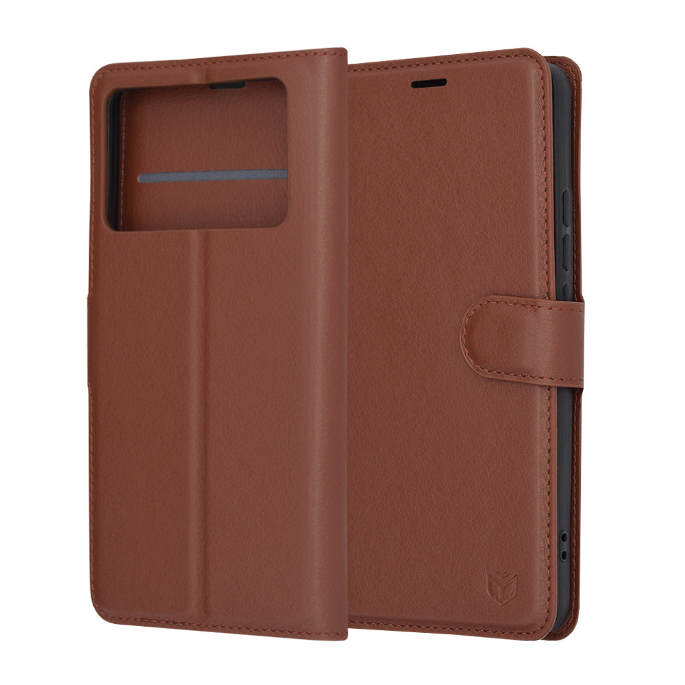 Husa pentru Xiaomi Poco X6 Pro, Techsuit, Leather Folio, Maro