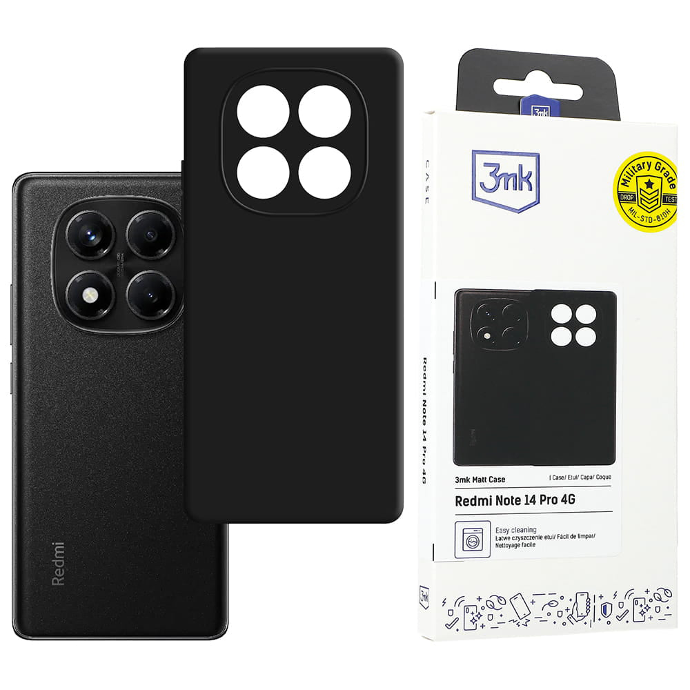 Husa pentru Xiaomi Redmi Note 14 Pro 4G, 3MK, Neagra Mata