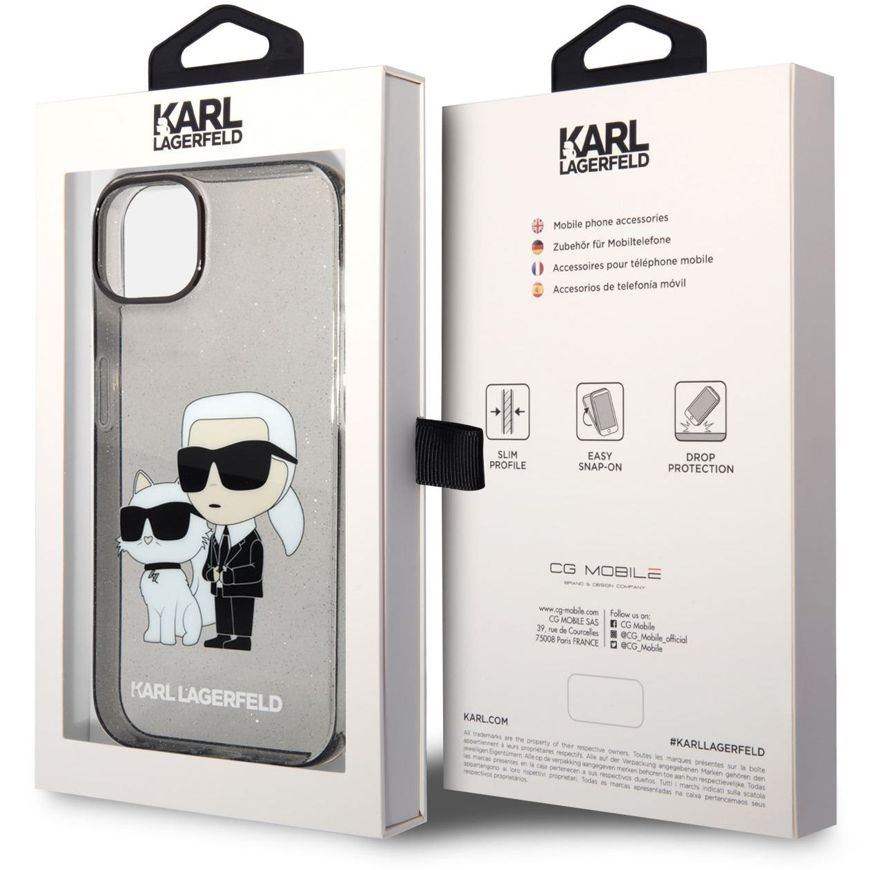 Husa pentru Apple iPhone 14 Plus, Karl Lagerfeld, IML Glitter Karl and Choupette NFT, Neagra