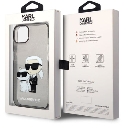 Husa pentru Apple iPhone 14 Plus, Karl Lagerfeld, IML Glitter Karl and Choupette NFT, Neagra