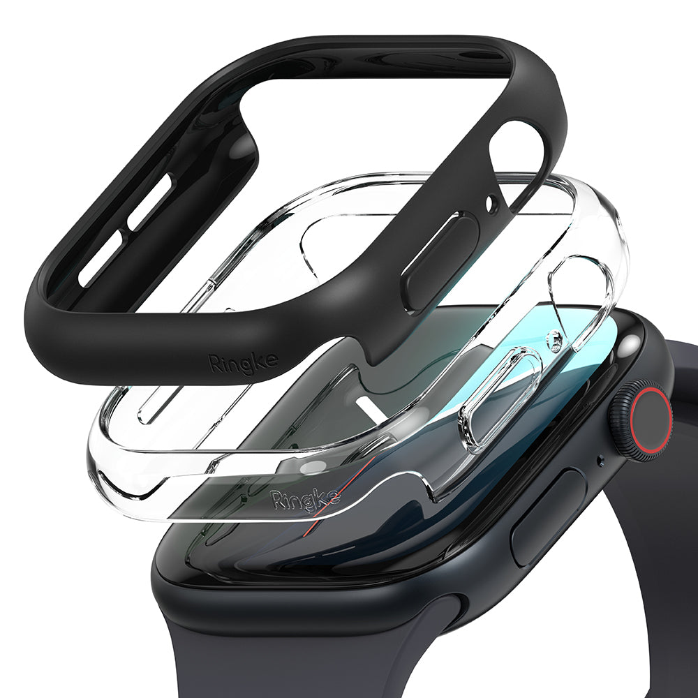 Husa Ringke Slim pentru Apple Watch Series 10 / 11 42mm, Set 2 bucati, Neagra Mata / Transparenta