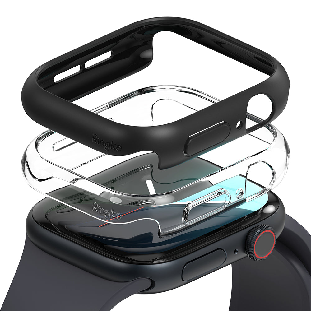 Husa Ringke Slim pentru Apple Watch Series 10 / 11 46mm, Set 2 bucati, Neagra Mata / Transparenta