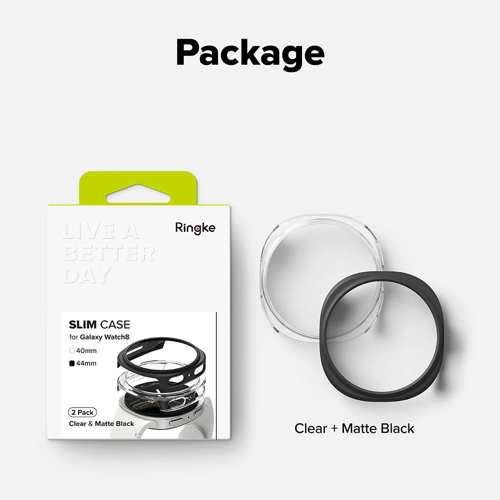 Husa Ringke Slim pentru Samsung Galaxy Watch8 44mm, Set 2 bucati, Neagra Mata