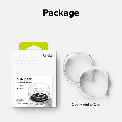 Husa Ringke Slim pentru Samsung Galaxy Watch8 44mm, Set 2 bucati, Transparenta
