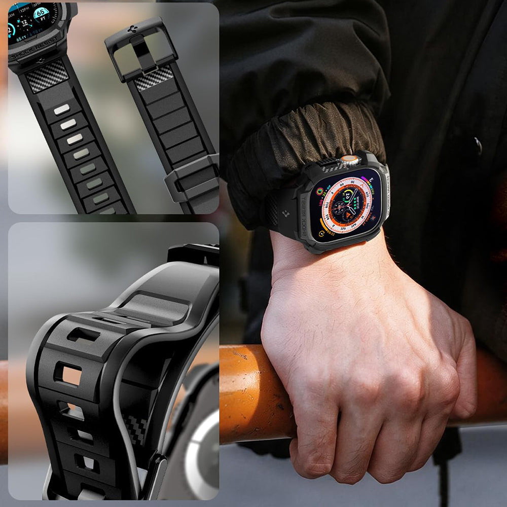Husa Spigen Rugged Armor Pro with Screen Protector pentru Apple Watch Ultra Series, Neagra ACS12053