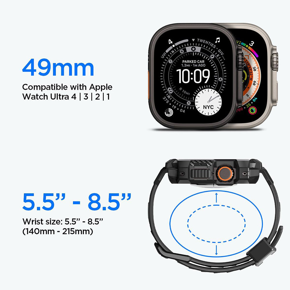 Husa Spigen Rugged Armor Pro with Screen Protector pentru Apple Watch Ultra Series, Neagra ACS12053