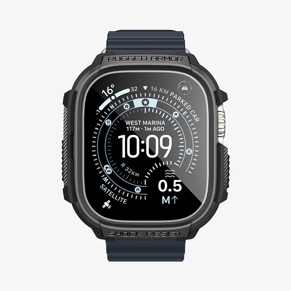 Husa Spigen Rugged Armor with Screen Protector pentru Apple Watch Ultra Series, Neagra ACS11414