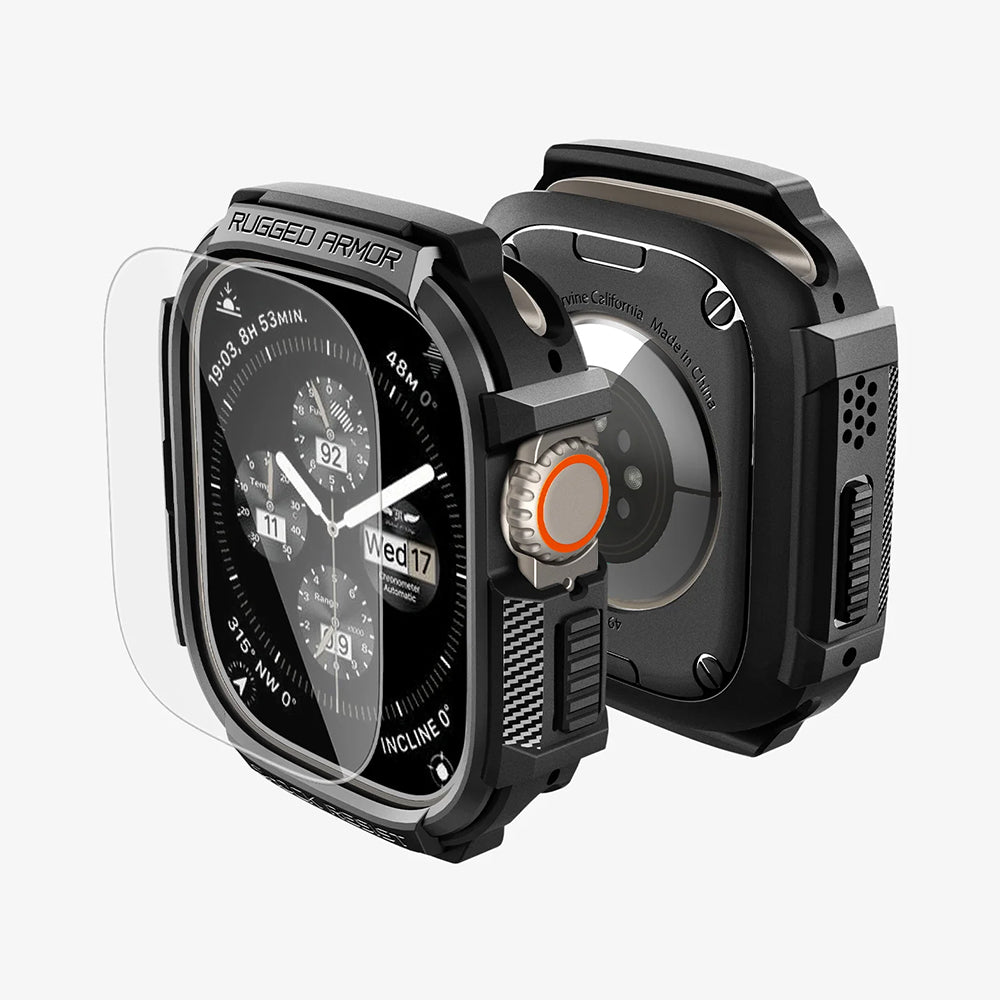 Husa Spigen Rugged Armor with Screen Protector pentru Apple Watch Ultra Series, Neagra ACS11414