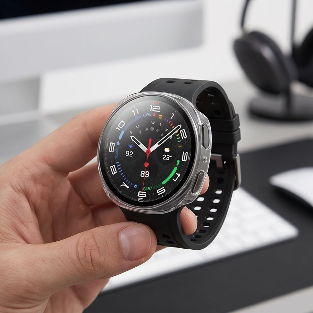 Husa Tech-Protect Defense pentru Samsung Galaxy Watch 9 / Watch8 44mm, Set 2 bucati, Neagra / Transparenta