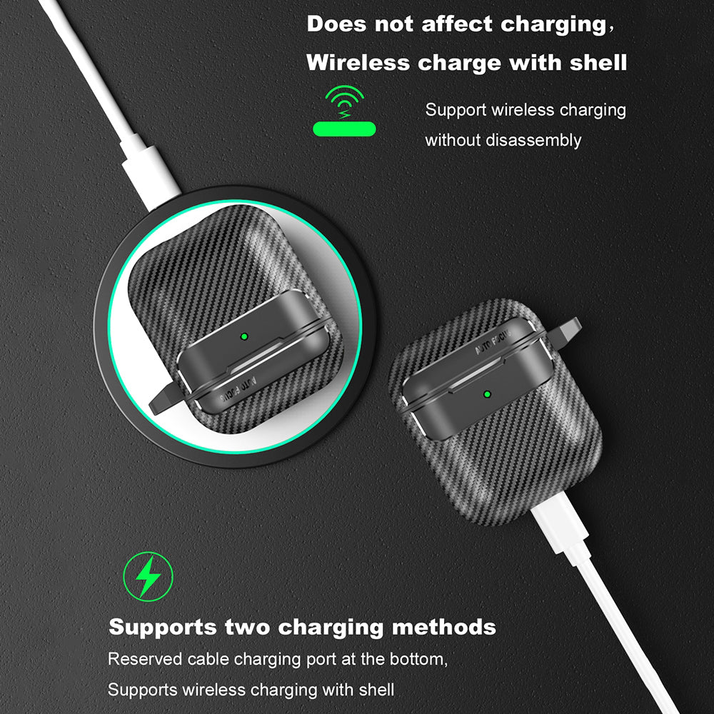 Husa Techsuit CarbonFiber pentru Apple AirPods Gen 2 / Gen 1, Neagra