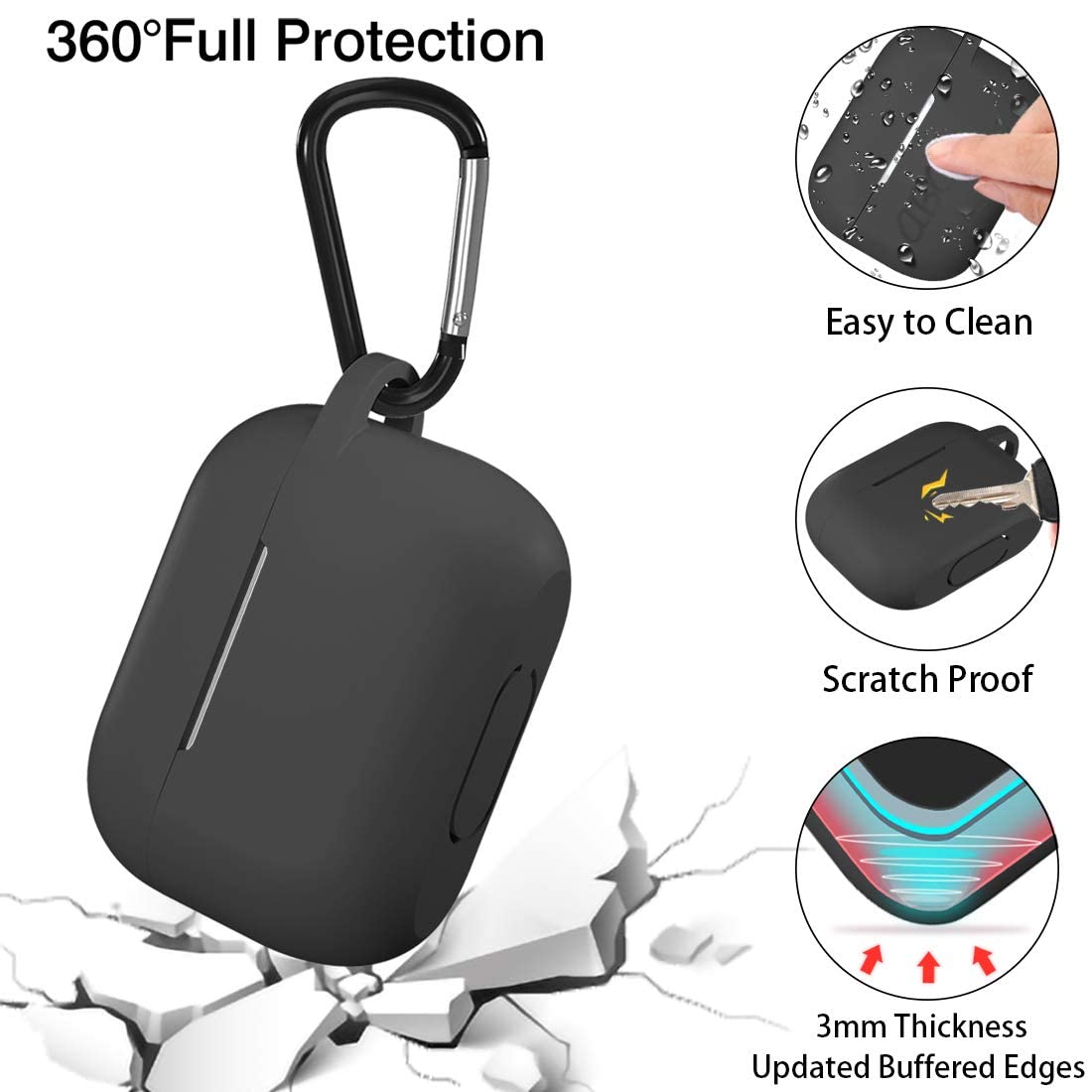 Husa Techsuit Silicone pentru Apple AirPods Pro Series, Neagra