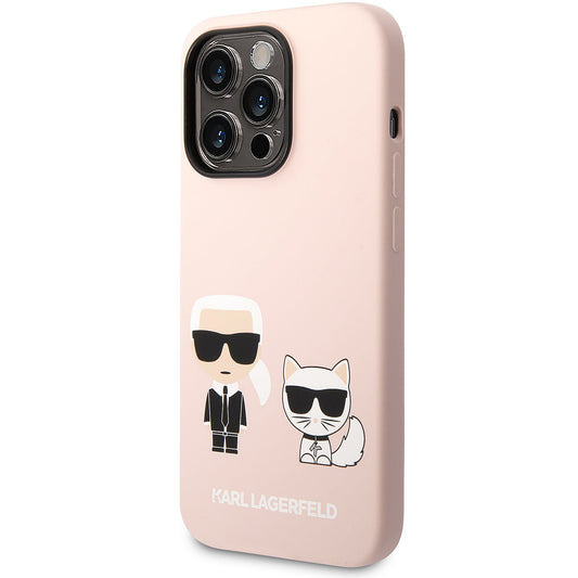 Husa MagSafe pentru Apple iPhone 14 Pro, Karl Lagerfeld, Silicone Body Karl & Choupette, Roz