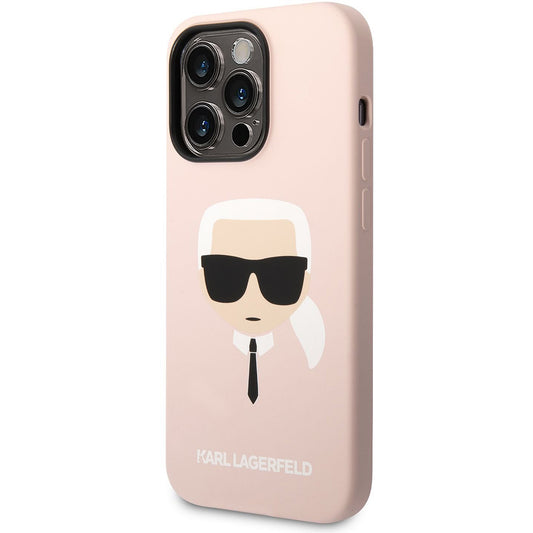 Husa pentru Apple iPhone 14 Pro Max, Karl Lagerfeld, Silicone Karl's Head, Roz