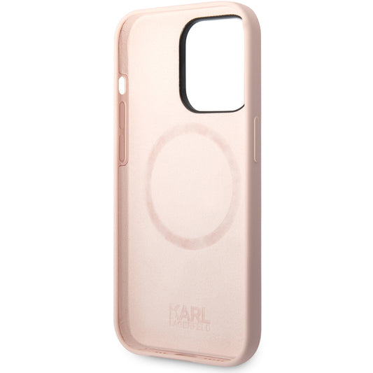 Husa MagSafe pentru Apple iPhone 14 Pro Max, Karl Lagerfeld, Silicone Body Karl & Choupette, Roz