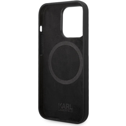 Husa MagSafe pentru Apple iPhone 14 Pro, Karl Lagerfeld, Silicone Karl Head, Neagra
