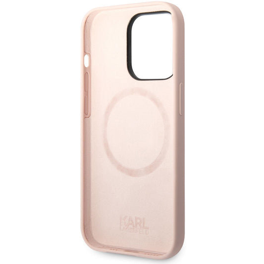 Husa MagSafe pentru Apple iPhone 14 Pro, Karl Lagerfeld, Silicone Karl Head, Roz
