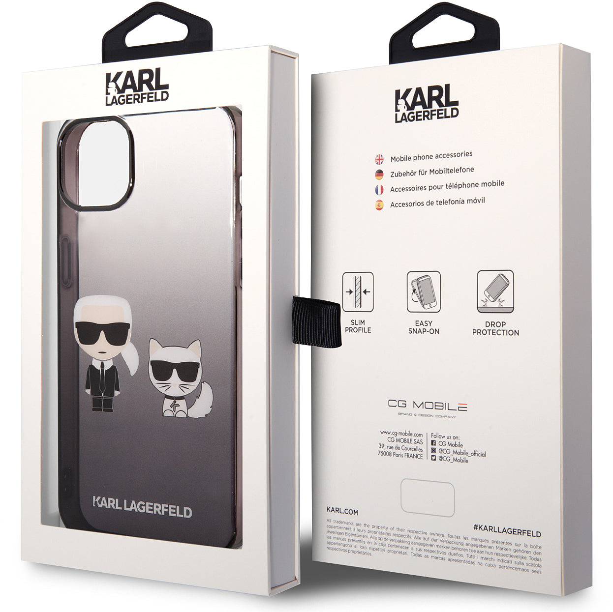 Husa pentru Apple iPhone 14 Plus, Karl Lagerfeld, Gradient Karl & Choupette, Neagra