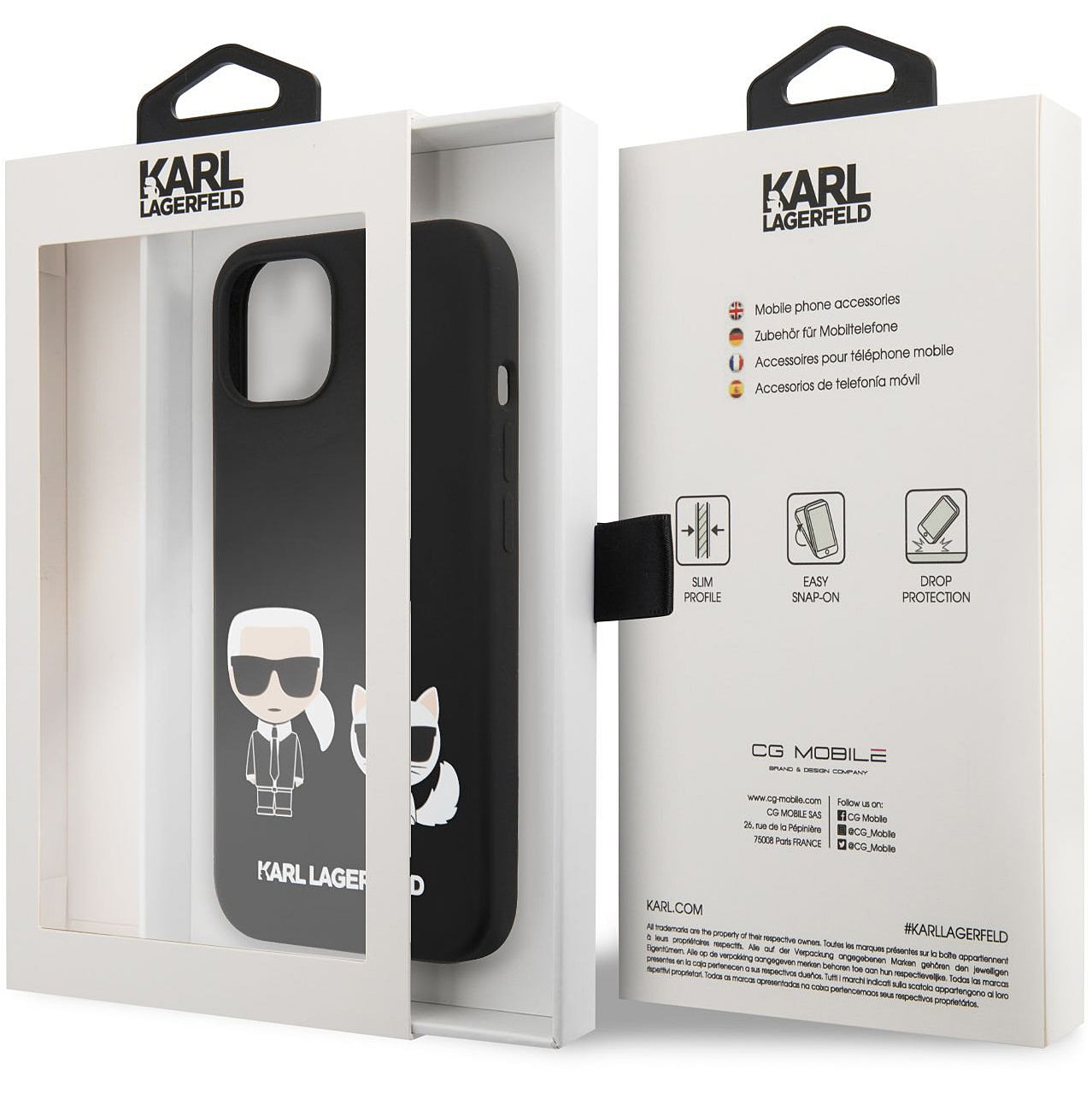 Husa MagSafe pentru Apple iPhone 14 Plus, Karl Lagerfeld, Silicone Karl & Choupette, Neagra