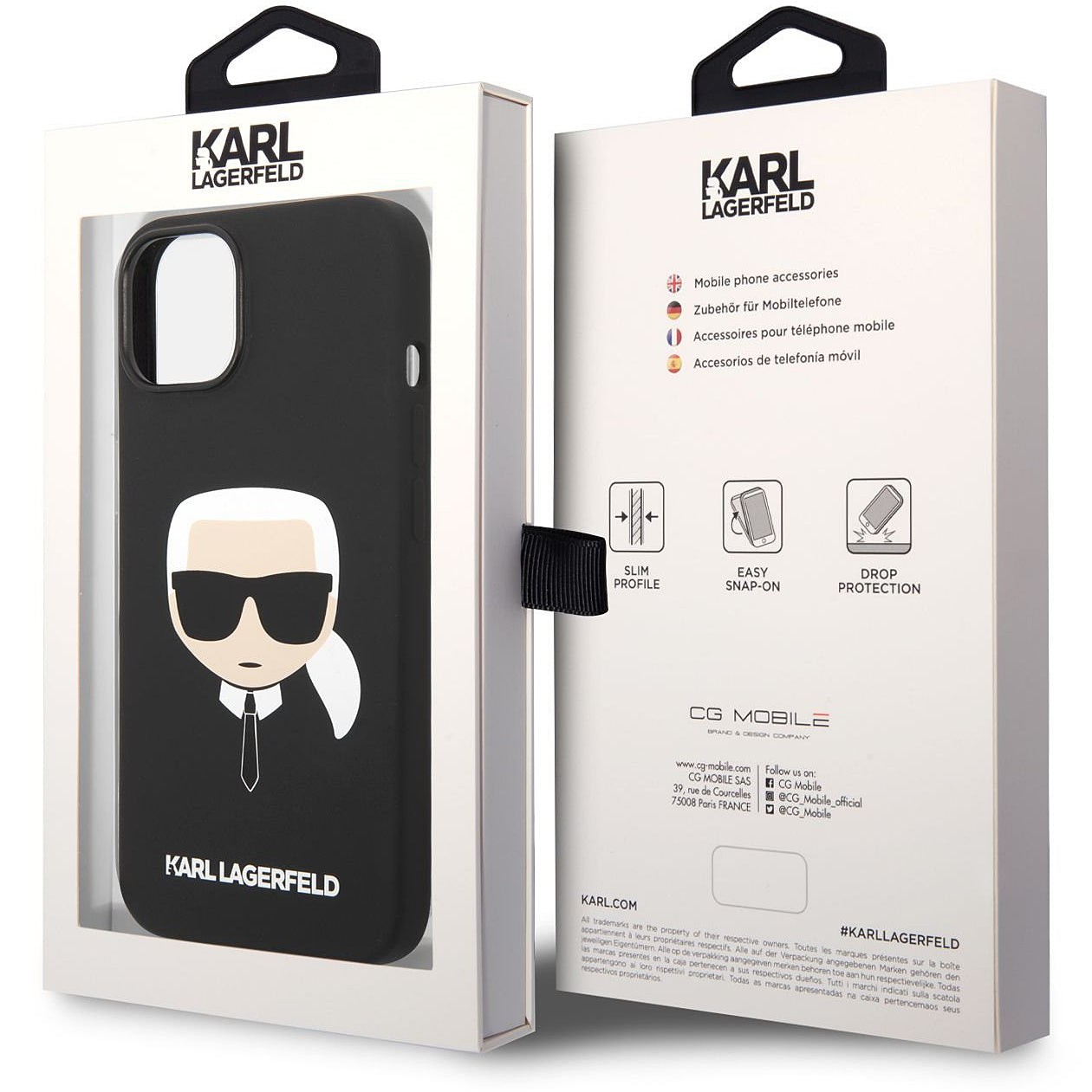 Husa MagSafe pentru Apple iPhone 14 Plus, Karl Lagerfeld, Liquid Silicone Karl Head, Neagra