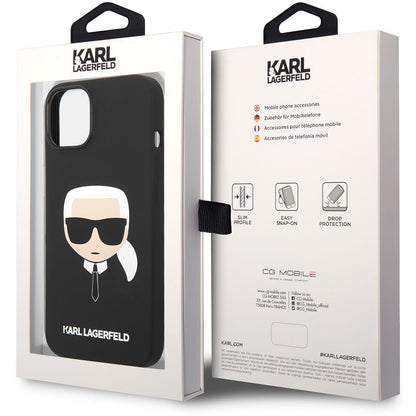 Husa MagSafe pentru Apple iPhone 14 Plus, Karl Lagerfeld, Liquid Silicone Karl Head, Neagra
