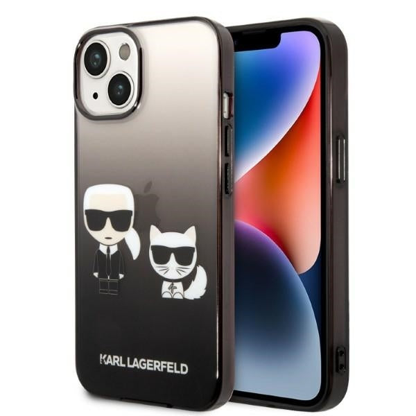 Husa pentru Apple iPhone 14 Plus, Karl Lagerfeld, Gradient Karl & Choupette, Neagra