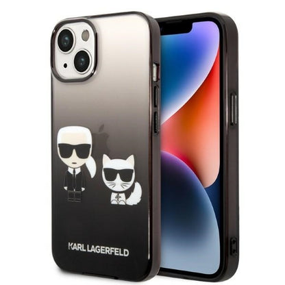 Husa pentru Apple iPhone 14 Plus, Karl Lagerfeld, Gradient Karl & Choupette, Neagra