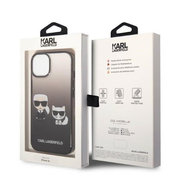 Husa pentru Apple iPhone 14 Plus, Karl Lagerfeld, Gradient Karl & Choupette, Neagra