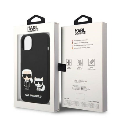 Husa MagSafe pentru Apple iPhone 14 Plus, Karl Lagerfeld, Silicone Karl & Choupette, Neagra