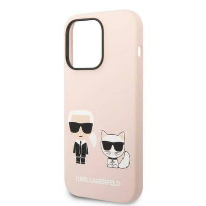 Husa MagSafe pentru Apple iPhone 14 Pro, Karl Lagerfeld, Silicone Body Karl & Choupette, Roz