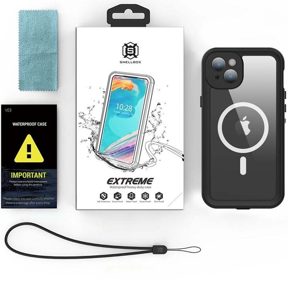 Husa Waterproof MagSafe pentru Apple iPhone 15 Plus, ShellBox, Neagra